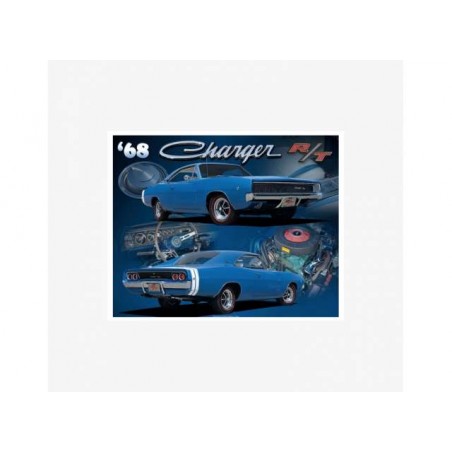 Plaque métal Dodge Charger R/T bleue 1968 - Tac Signs